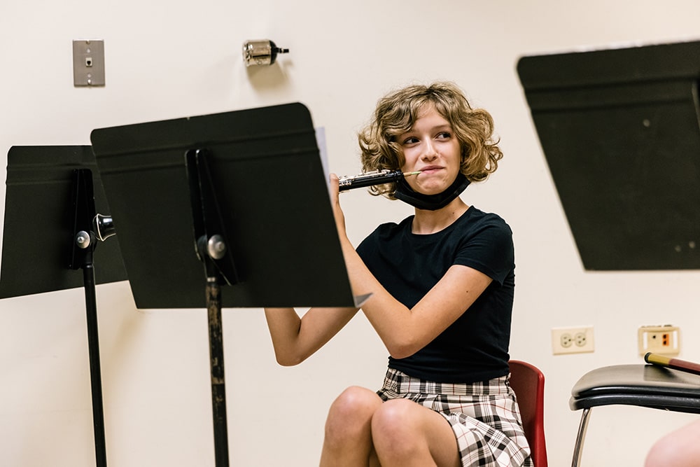Oboe player during an ensemble practice