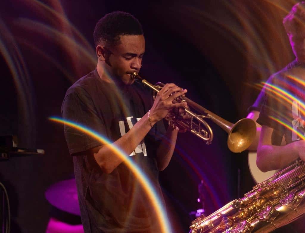 A student plays trumpet