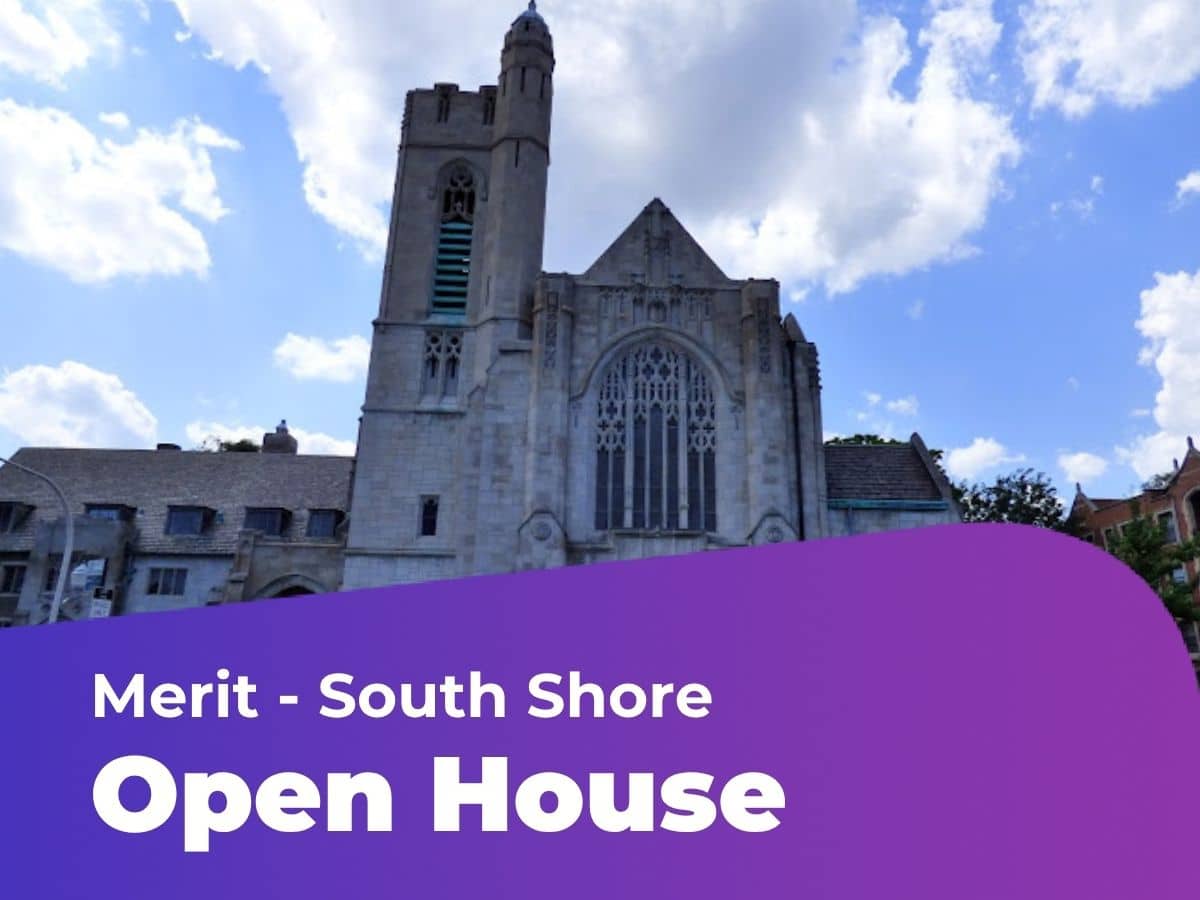 Bryn Mawr Community Church with text reading "Merit - South Shore Open House"