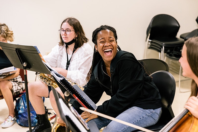 Teens in an ensemble class enjoying the moment