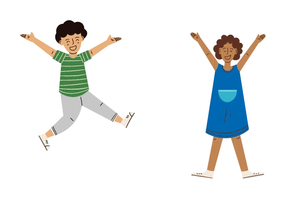 Cartoon of two children jumping for joy